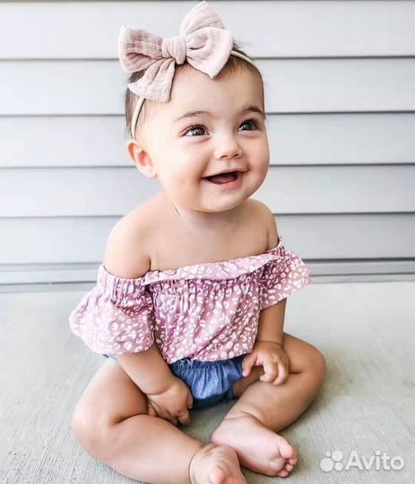 Муслиновый бантик на голову, повязка для малышей