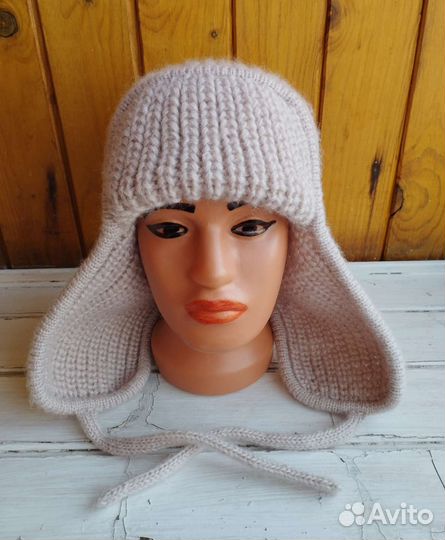 Шапка ушанка женская вязаная