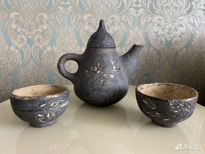Керамический чайник с чашками керамика раку