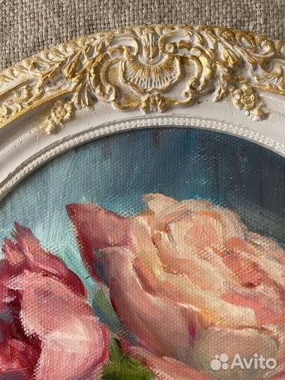 Картина маслом на холсте цветы с оформлением