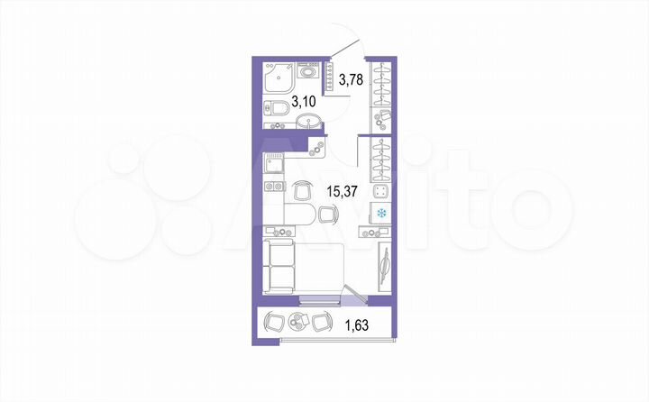 Квартира-студия, 23 м², 7/22 эт.