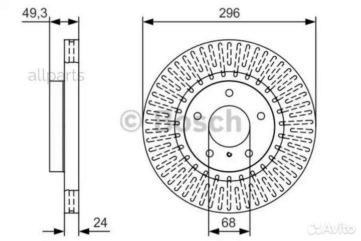 Bosch 0986479T44 Диск торм. пер. вент. 296x24 5 от