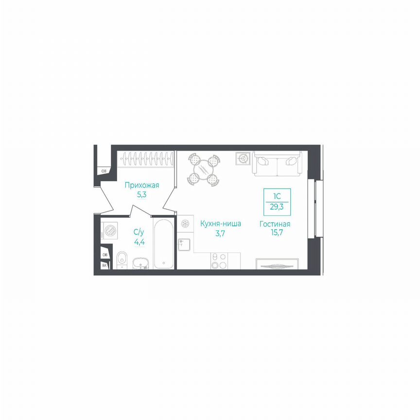 Апартаменты-студия, 29,1 м², 4/10 эт.