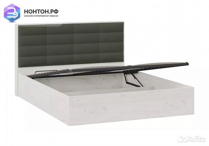 Кровать Агата дуб крафт белый / велюр серый