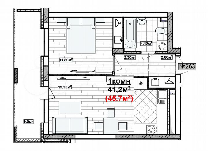 1-к. квартира, 45,7 м², 13/19 эт.
