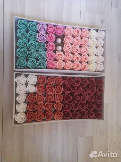 Мыльные розочки в коробке,гвоздики,цветы