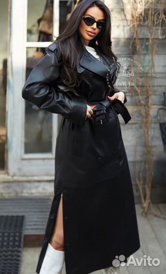Тренч плащ из натуральной кожи женский пальто