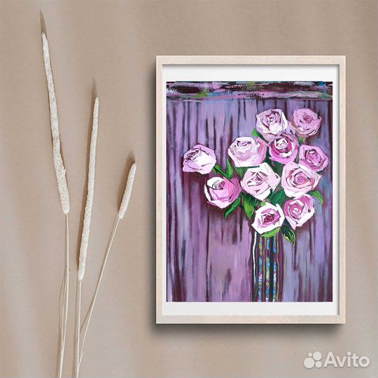 Картина розы букет в вазе интерьерная картина