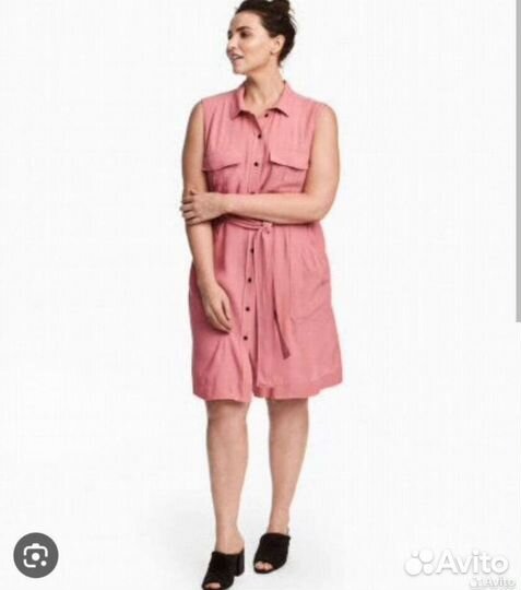 Платье hm 50-52 с карманами розовое сафари