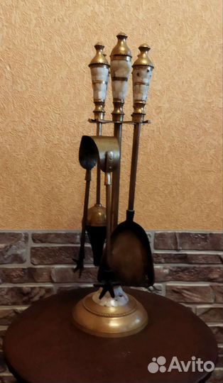 Каминный набор, латунь, перламутр