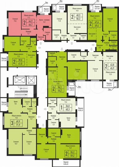 2-к. квартира, 46,7 м², 6/16 эт.