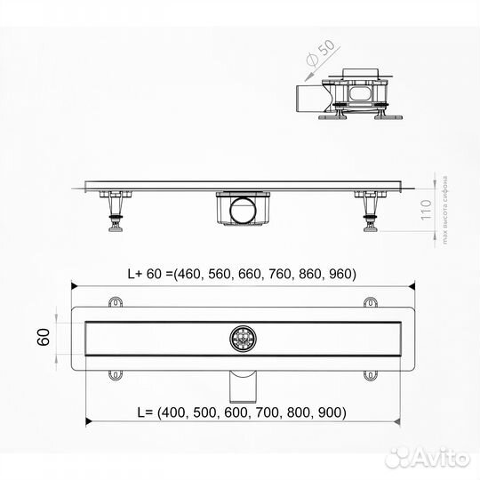 Душ. лоток 800мм решетка azario Ceramic azpp01-80