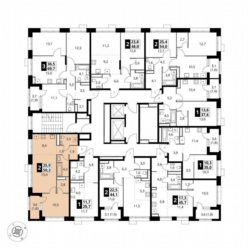 2-к. квартира, 50,3 м², 14/21 эт.