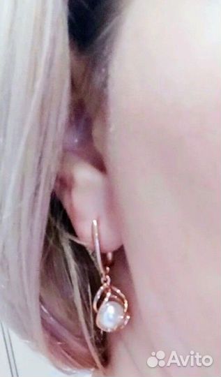 Золот серьги хризолит/жемчуг/ доставка авито
