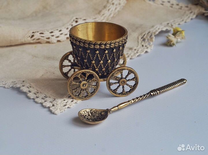Солонка + ложка бронза винтаж