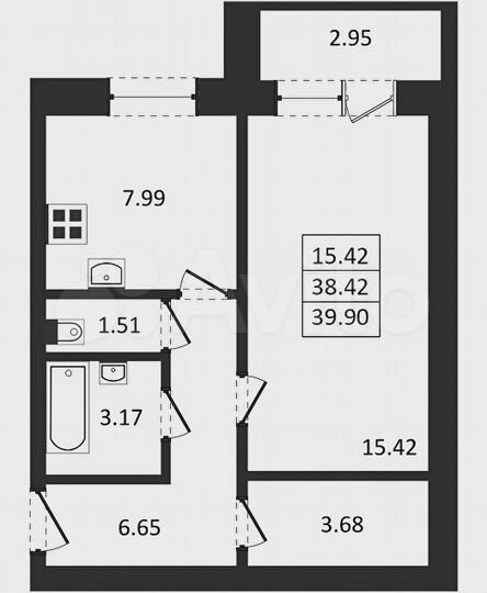1-к. квартира, 40,6 м², 2/5 эт.