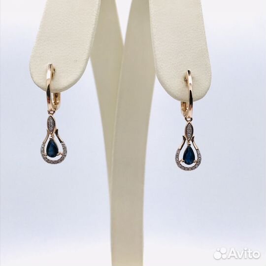 Золотые серьги с сапфирами и бриллиантами