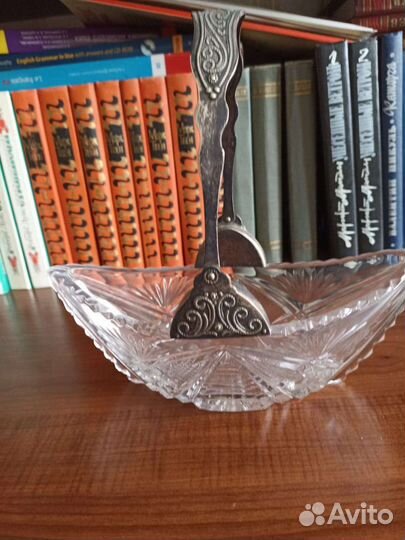 Конфетница ладья хрусталь СССР Чехия с мельхиором