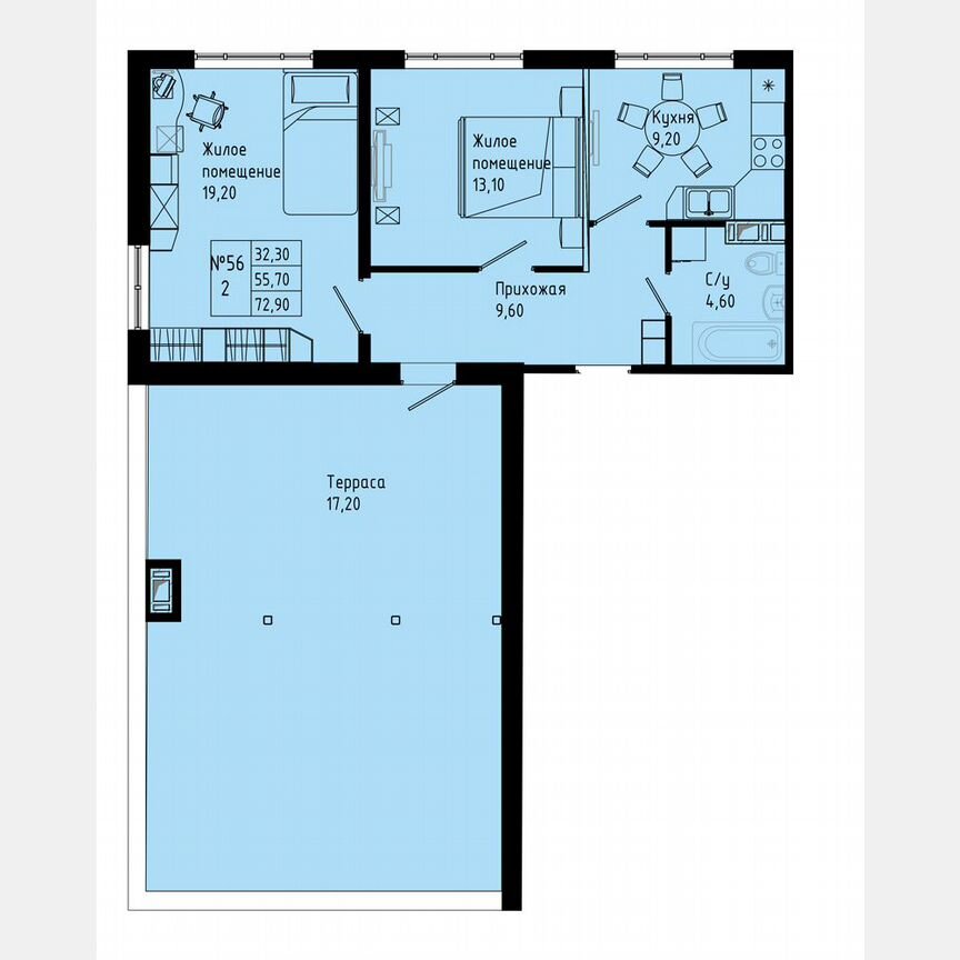 2-к. квартира, 72,9 м², 8/8 эт.