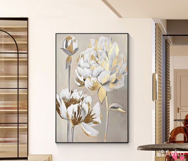 Золотая картина больших размеров на холсте