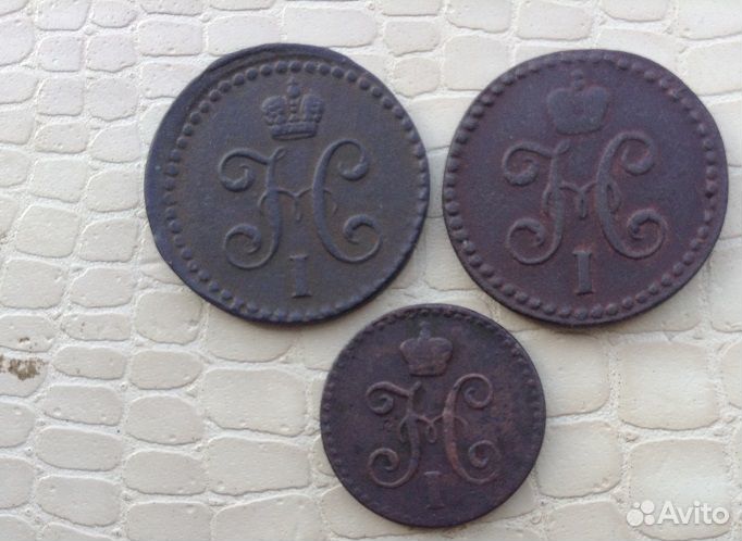 Медь Николая1. 1к. 1/2к. 1/4к. серебром (6шт)