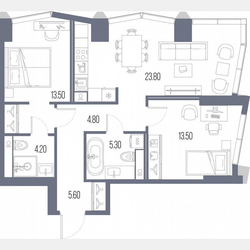 2-к. квартира, 70,7 м², 4/58 эт.