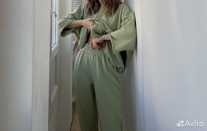 Костюм спортивный хлопок футер зеленый S