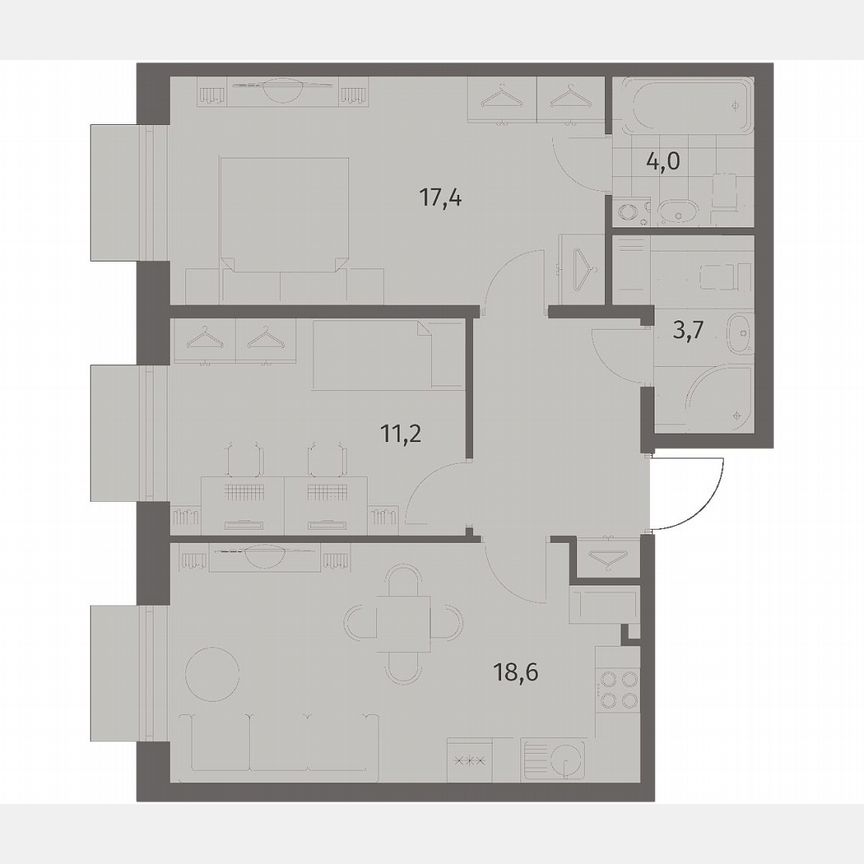 2-к. квартира, 62,1 м², 7/8 эт.