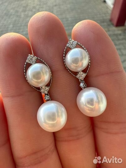 Бриллиантовые серьги 585 пробы с жемчугом