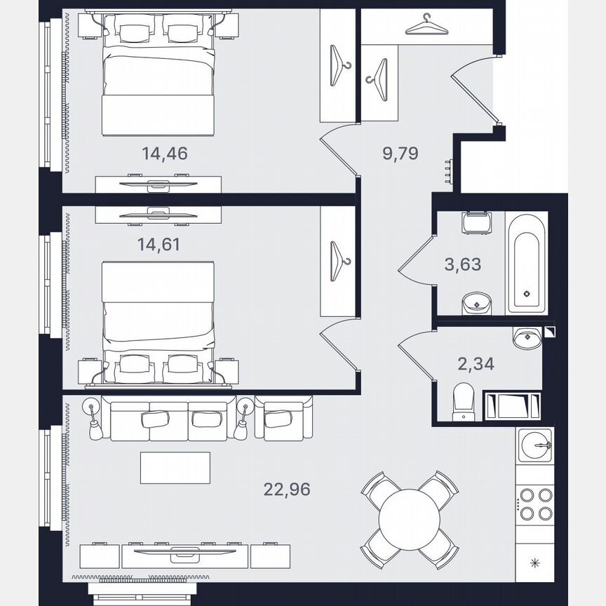 3-к. апартаменты, 67,8 м², 13/24 эт.