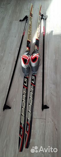 Лыжи с ботинками и лыжными палками