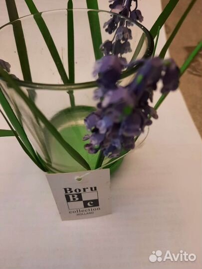 Подсвечник стакан с цветами (металл, стекло)