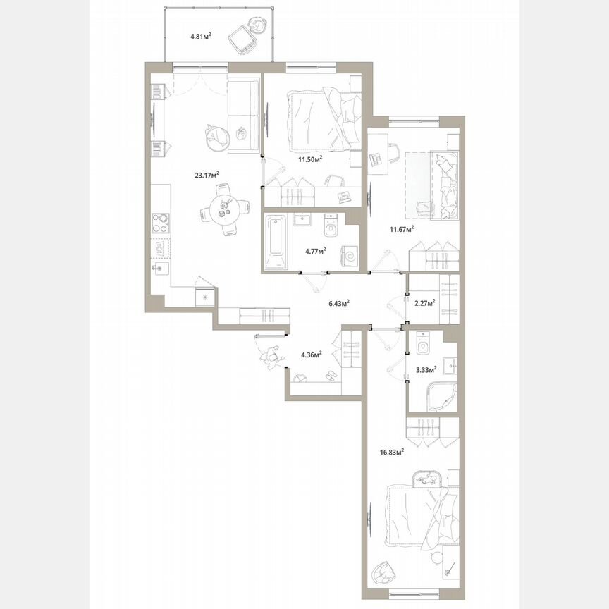 3-к. квартира, 85,8 м², 6/12 эт.