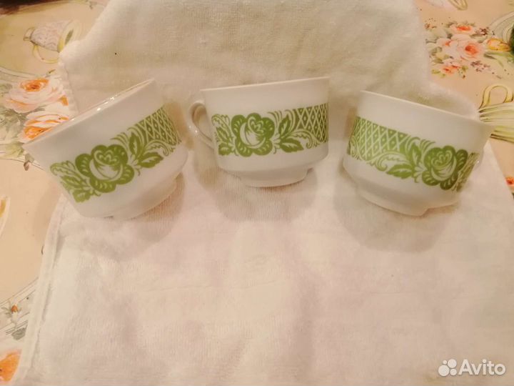 Интерьер тройка чашек, фарфор ссср, Дулево