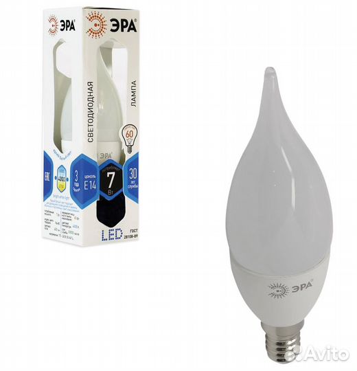 Лампа светодиодная эра, 7 (60) Вт, цоколь E14