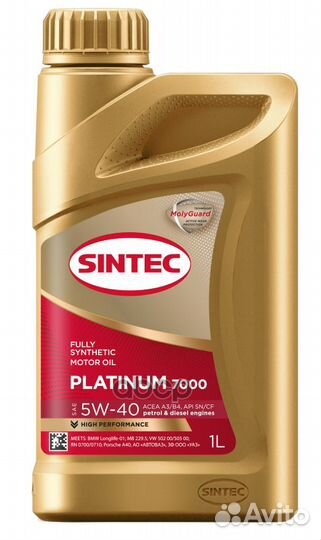 Sintec 5W40 Platinum 7000 acea A3/B4 синтетичес