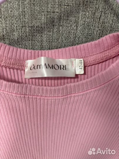 Розовый лонгслив в рубчик