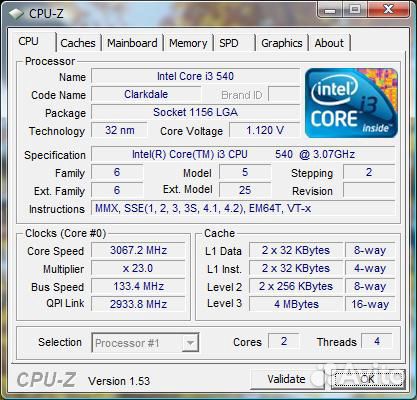Процессор Intel Core i3-540 LGA1156