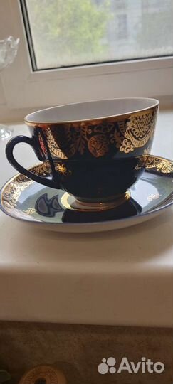 Сервиз чайный кобальт с позолотой «Ночь» лфз