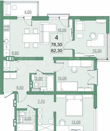 4-к. квартира, 82,3 м², 4/22 эт.