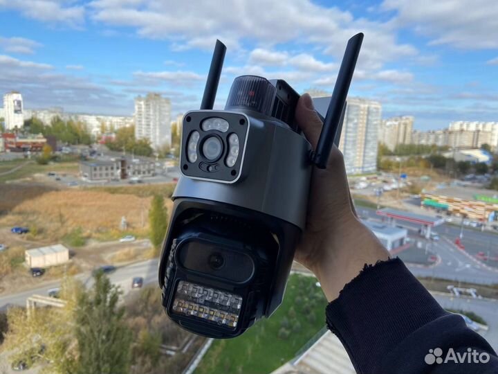 Уличная Wi-Fi видеокамера два объектива с мигалкой