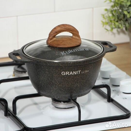 Кастрюля Granit ultra, 1 л, стеклянная крышка, ант