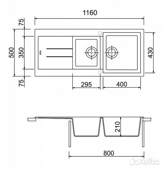 Кухонная мойка AMG1160.500 20 - 49 (цвет Croma)