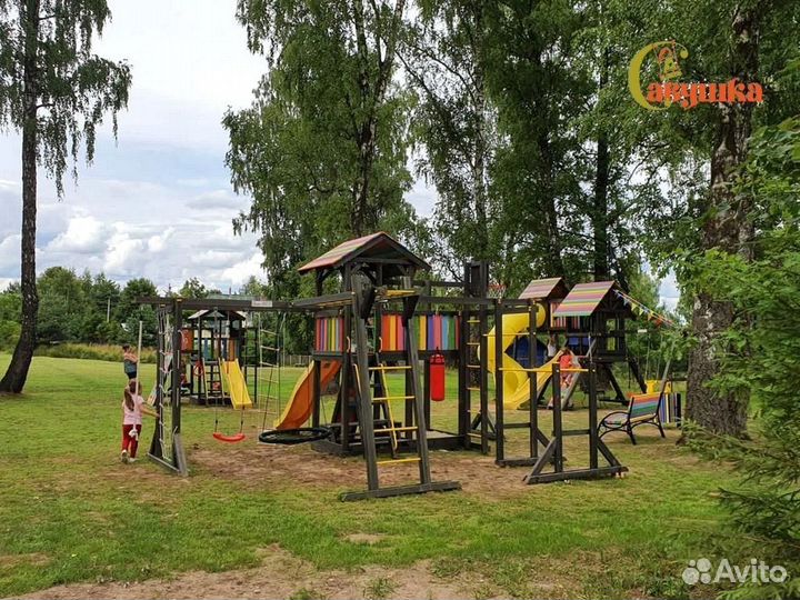 Детские площадки домики горка качели