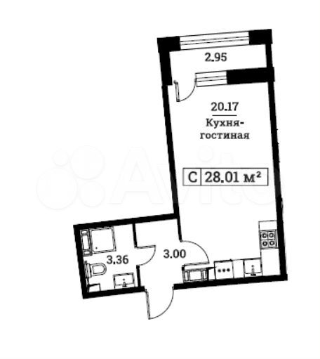 Квартира-студия, 28 м², 17/18 эт.