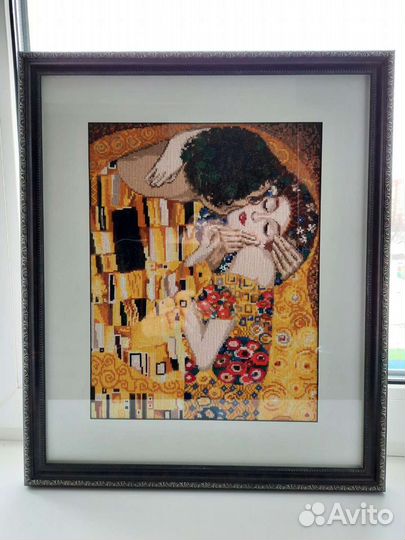 Картина ручная вышивка Климт Поцелуй