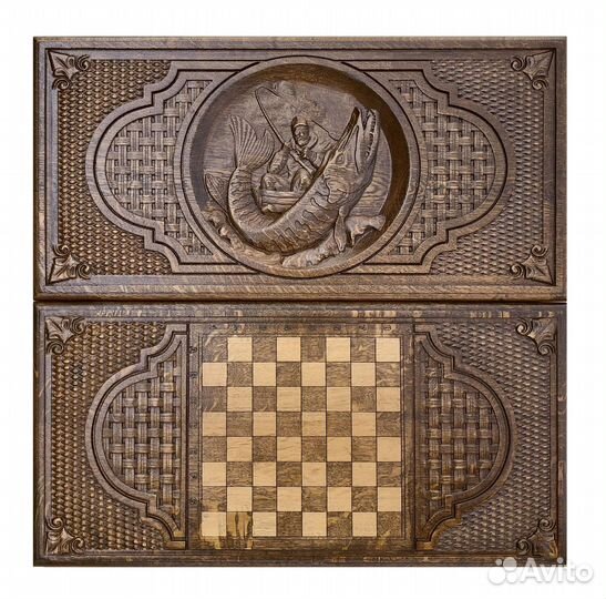 Нарды и шашки резные Рыбак 61 х 61 см бук Армения 62436