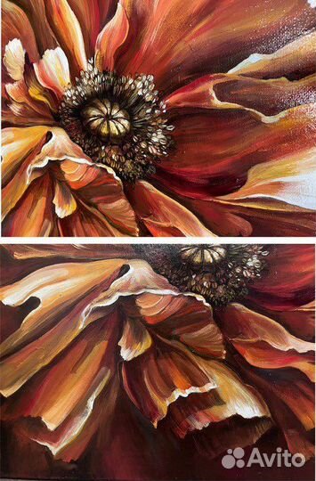 Интерьерная Картина маслом на холсте Маки