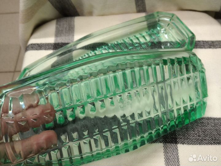 Селедочница 2 шт СССР цветное зелёное стекло