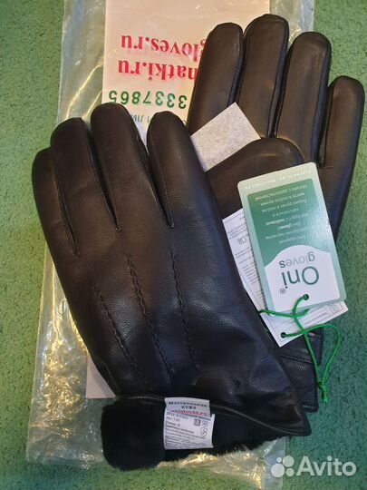 Мужские кожанные перчатки, натуральный мех